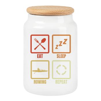 Eat Sleep Rowing Repeat - Cookie Jar with Wooden Lid - white - Front