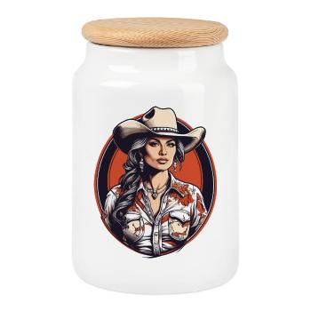 Fille de l’Ouest - Boîte à biscuits avec couvercle en bois - blanc - Devant