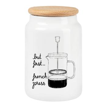 But first... french press - Keksdose mit Holzdeckel - Weiß - Vorne