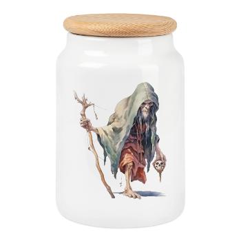Creepy Forest Mage – Dark Fantasy Wizard - Cookie Jar with Wooden Lid - white - Front
