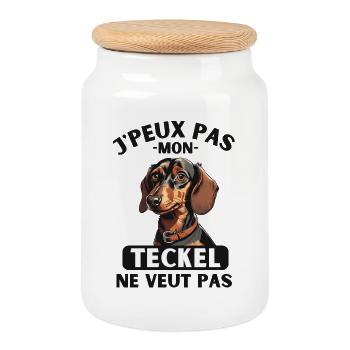 Chien doux de race TECKEL 1 - Boîte à biscuits avec couvercle en bois - blanc - Devant