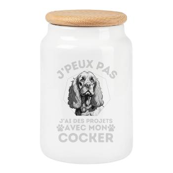 j ai des projets avec mon cocker chien mignon 1 - Boîte à biscuits avec couvercle en bois - blanc - Devant