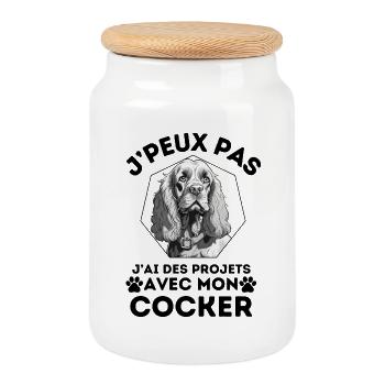 j ai des projets avec mon cocker chien mignon 2 - Boîte à biscuits avec couvercle en bois - blanc - Devant