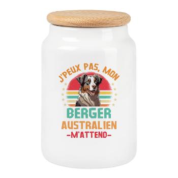 Humour chien de race berger australien - Boîte à biscuits avec couvercle en bois - blanc - Devant
