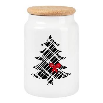 Arbre de Noël - Boîte à biscuits avec couvercle en bois - blanc - Devant