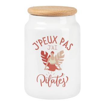 Je peux pas j ai pilates - Boîte à biscuits avec couvercle en bois - blanc - Devant