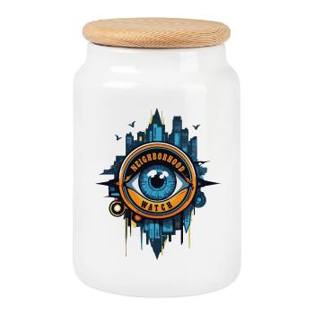 Neighborhood Watch Eye - Cookie Jar with Wooden Lid - white - Front