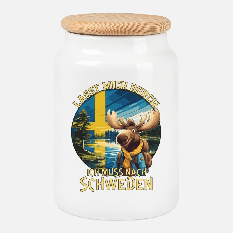 Schweden - lasst mich durch - Elch - Keksdose mit Holzdeckel - Weiß