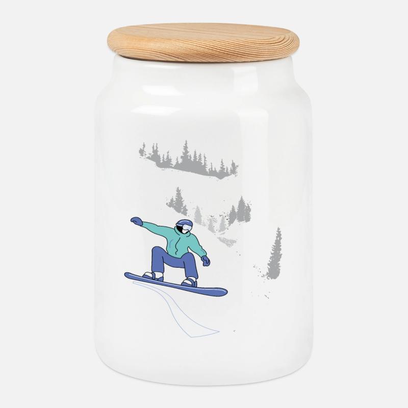 Snowboard, Wintersport - Keksdose mit Holzdeckel - Weiß