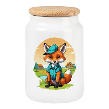 Renard avec casquette - Boîte à biscuits avec couvercle en bois - blanc - Devant