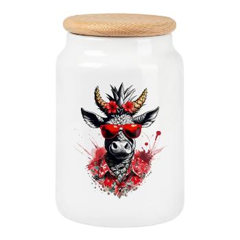 Festayre, feria and fun bull, to party - Cookie Jar with Wooden Lid - white - Front