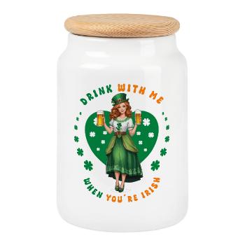 Buvez avec moi si vous êtes irlandais - Boîte à biscuits avec couvercle en bois - blanc - Devant