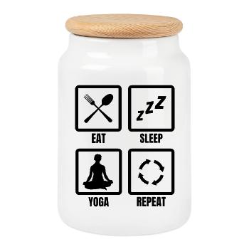 Yoga Routine - Cookie Jar with Wooden Lid - white - Front