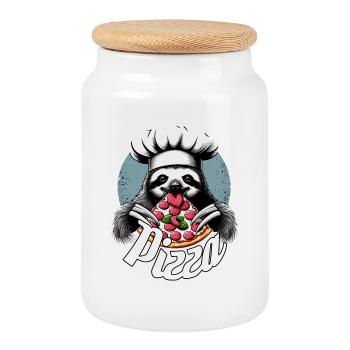 Pizza Yummy Sloth Gift - Cookie Jar with Wooden Lid - white - Front