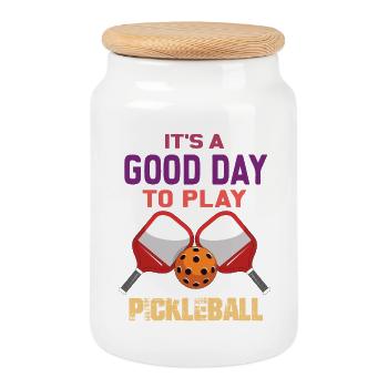 C’est une bonne journée pour jouer au pickleball - Boîte à biscuits avec couvercle en bois - blanc - Devant