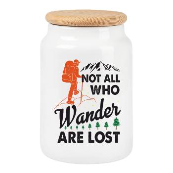Nicht alle, die wandern, sind verloren - Wander-T-Shirt - Keksdose mit Holzdeckel - Weiß - Vorne