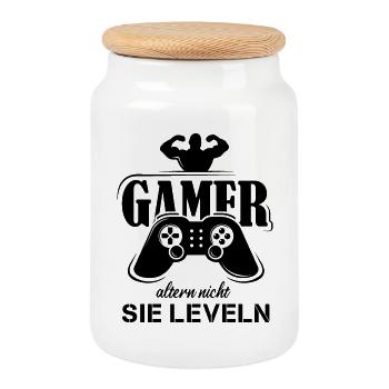Gamer fitness dictons drôles Mise à niveau de la manette - Boîte à biscuits avec couvercle en bois - blanc - Devant