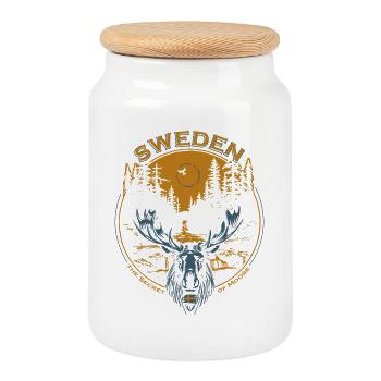 Suède - Orignal - Nature - Boîte à biscuits avec couvercle en bois - blanc - Devant