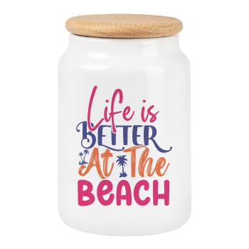 Am Strand lässt es sich besser leben - Keksdose mit Holzdeckel - Weiß - Vorne