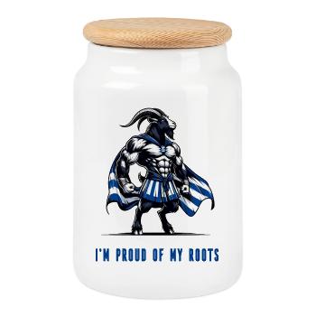 I'm proud of my roots Greek - Cookie Jar with Wooden Lid - white - Front