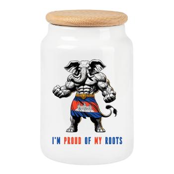 I am proud of my routes Cambodia - Cookie Jar with Wooden Lid - white - Front