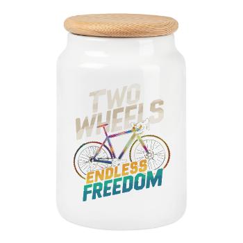 Liberté infinie Deux roues vélo design - Boîte à biscuits avec couvercle en bois - blanc - Devant