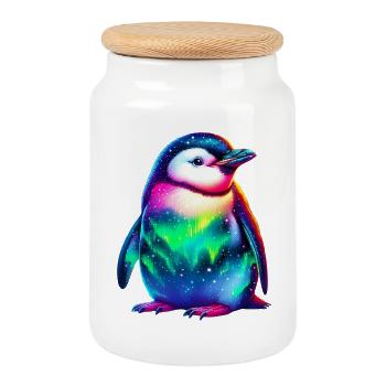 Aurora Borealis Penguin - Cookie Jar with Wooden Lid - white - Front