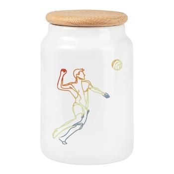 Beach Volleyball Vintage Line Art - Keksdose mit Holzdeckel - Weiß - Vorne