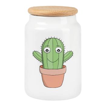 Un joli cactus souriant - Boîte à biscuits avec couvercle en bois - blanc - Devant