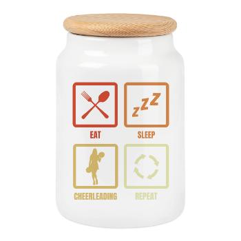 Manger, dormir, faire du cheerleading, répéter - Boîte à biscuits avec couvercle en bois - blanc - Devant