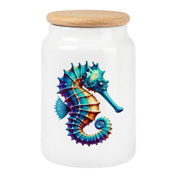 Hippocampe - Boîte à biscuits avec couvercle en bois - blanc - Devant