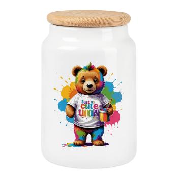 Just as cute as Unicorn Rainbow Bear Saying - Cookie Jar with Wooden Lid - white - Front