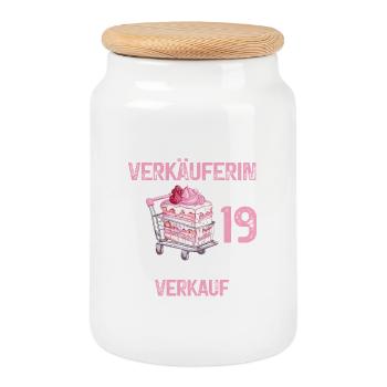 19 Geburtstag Verkäuferin Verkauf 19 Jahre Spruch - Keksdose mit Holzdeckel - Weiß - Vorne