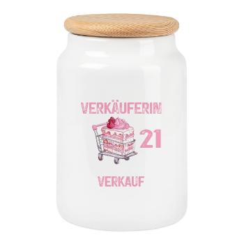 Verkäuferin 20 Geburtstag Verkauf 20 Jahre Spruch - Keksdose mit Holzdeckel - Weiß - Vorne