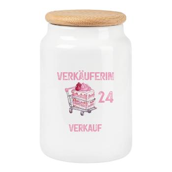 Verkäuferin 24 Geburtstag Verkaufen Beruf Spruch - Keksdose mit Holzdeckel - Weiß - Vorne