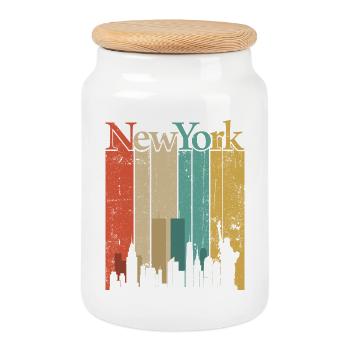 New York Skyline Retro Streifen - Keksdose mit Holzdeckel - Weiß - Vorne