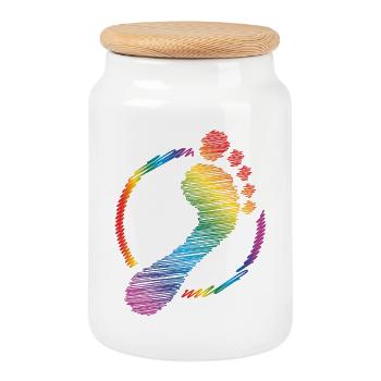 Regenbogen Fußabdruck rainbow footprint - Keksdose mit Holzdeckel - Weiß - Vorne