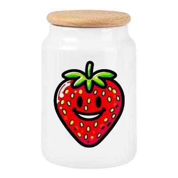 Fraises et fraises - Boîte à biscuits avec couvercle en bois - blanc - Devant