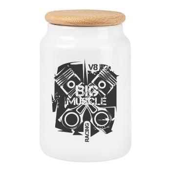 V8 motif abstrait voiture musclecars moteur à piston - Boîte à biscuits avec couvercle en bois - blanc - Devant
