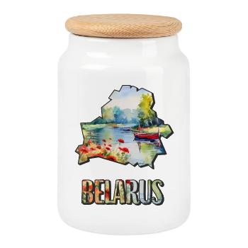 Watercolor Map of Belarus - Cookie Jar with Wooden Lid - white - Front