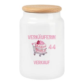 Verkäuferin 44 Geburtstag Verkaufen Beruf Spruch - Keksdose mit Holzdeckel - Weiß - Vorne