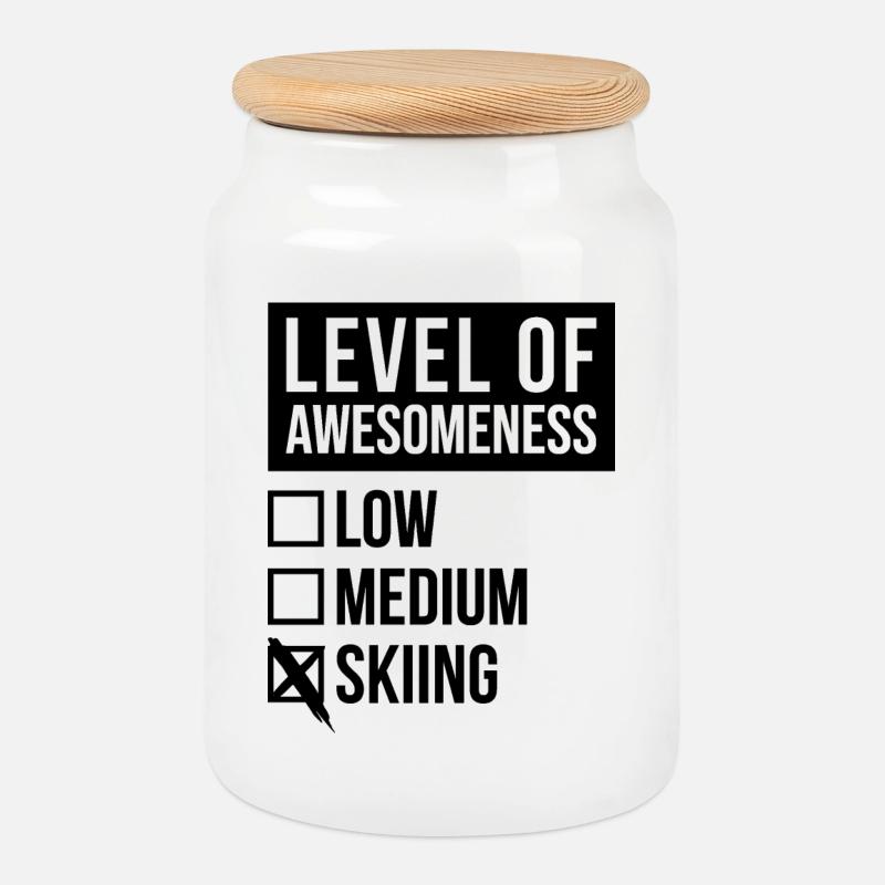 Skiing - Cookie Jar with Wooden Lid - white