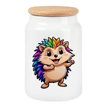 Kinder süßer Cartoon Igel - Keksdose mit Holzdeckel - Weiß - Vorne