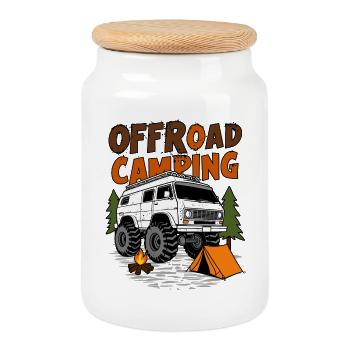 Off-road camping - Cookie Jar with Wooden Lid - white - Front