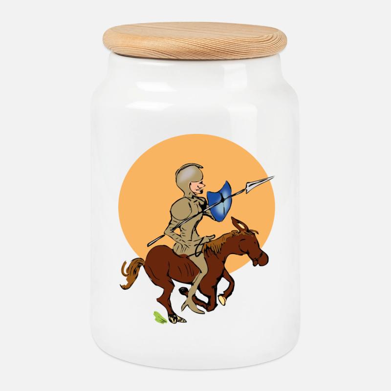 Ritter auf Pferd - Keksdose mit Holzdeckel - Weiß