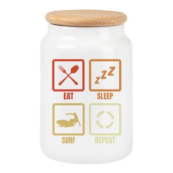 Manger Dormir Surfer Répéter - Boîte à biscuits avec couvercle en bois - blanc - Devant