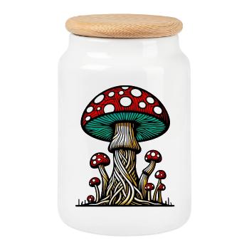Champignons Fungo Funghi - Boîte à biscuits avec couvercle en bois - blanc - Devant