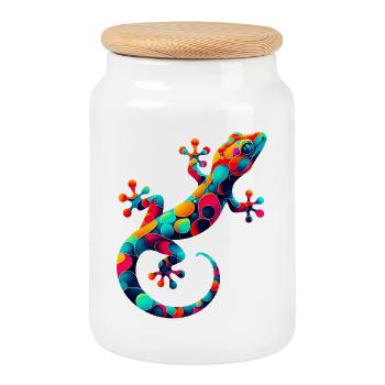 Gecko - Keksdose mit Holzdeckel - Weiß - Vorne