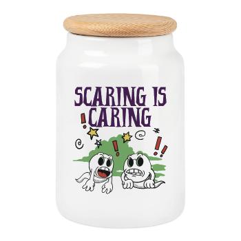 Halloween - Effrayer, c’est prendre soin - Boîte à biscuits avec couvercle en bois - blanc - Devant