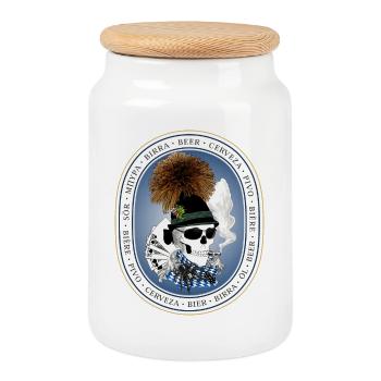 Beer Tent Skull - Cookie Jar with Wooden Lid - white - Front